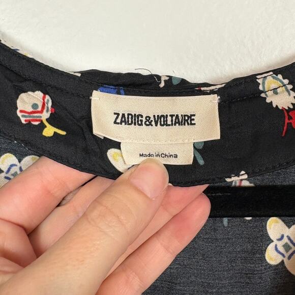 Zadig & Voltaire Reacty Floral Print Long Sleeve Ruffle Embroidered Dress XS - Picture 8 of 9